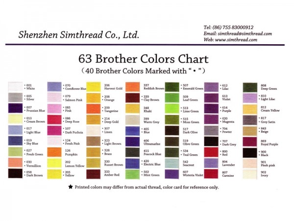 Brother Embroidery Thread Color Chart.